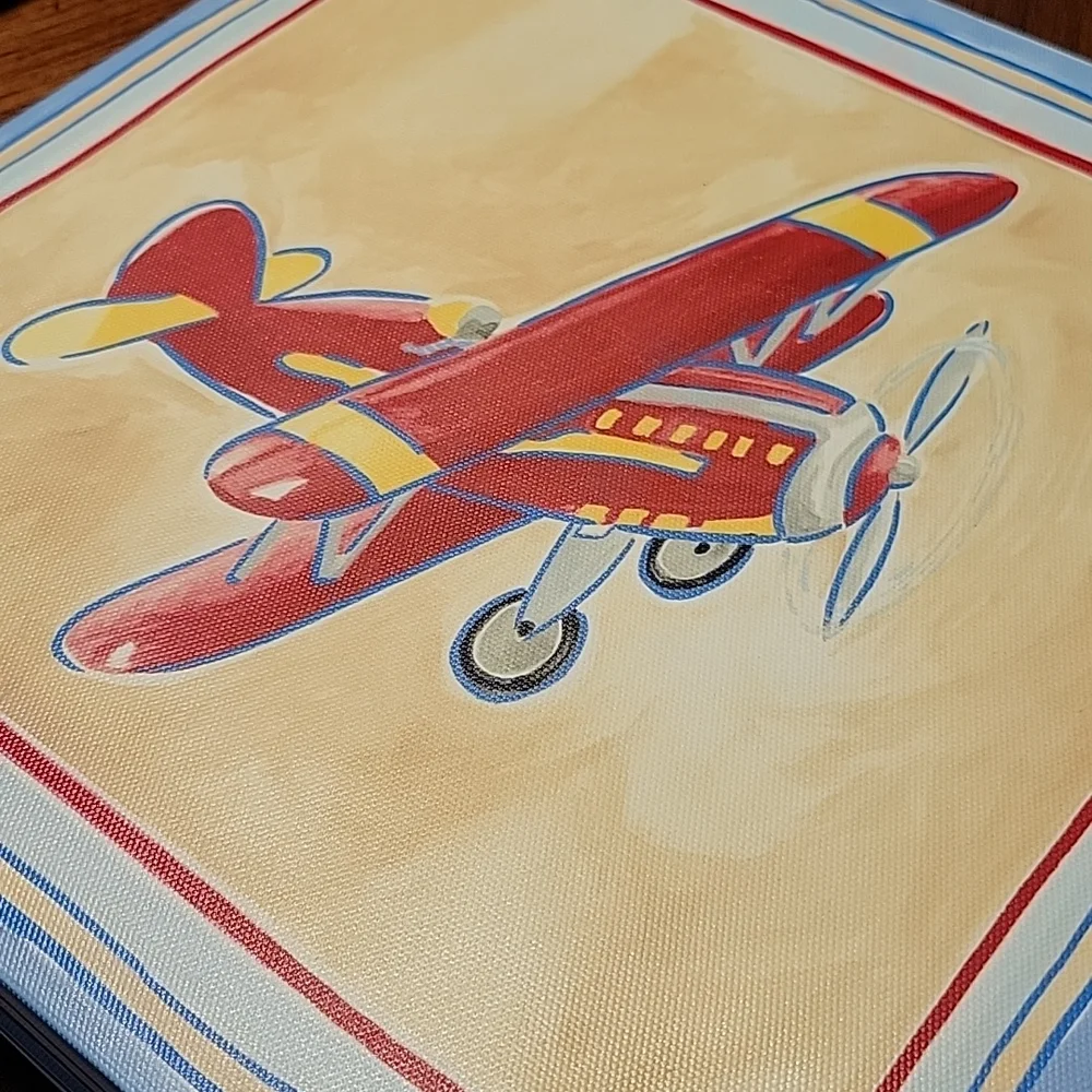 Vintage Airplane Wall Art Pair - Red & Blue Children's Prints